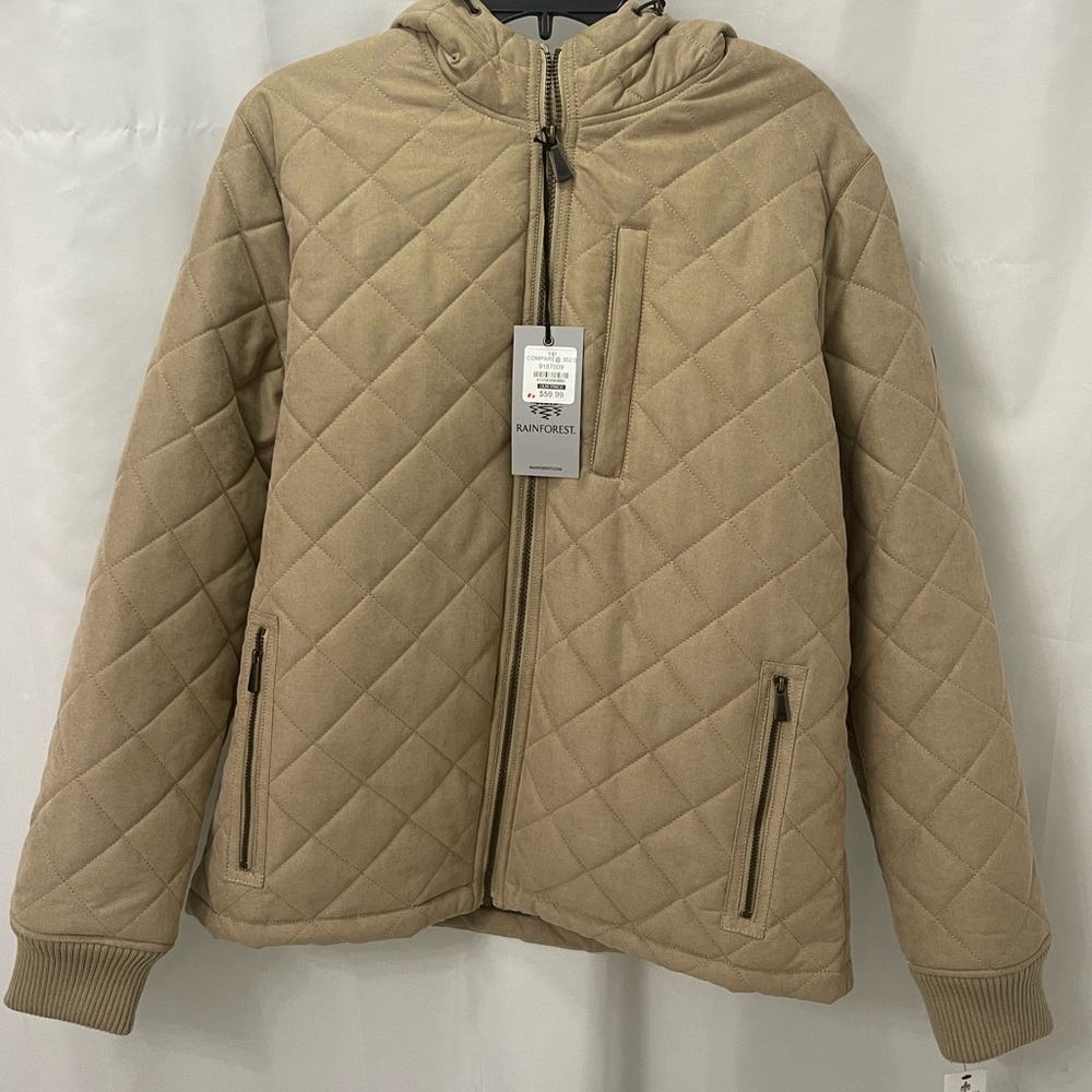 RAINFOREST Tan Puffer Jacket with Chevron Quilting